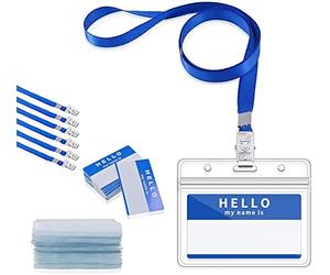 Gimars 30 Fundas de Tarjeta de Identificación PVC Transparente 10x8cm con Clip Metálico y Cordones de Cuello de 45cm, Portatarjetas Horizontal Impermeable, Ideal para Eventos, Empresas y Acceso-Azul