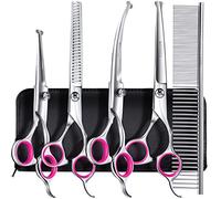 Gimars 4CR Tijeras De Acero Inoxidable 6 En 1 Para Perros Con Punta Redonda De Seguridad, De Alta Resistencia Recubierto De Titanio Mascotas Tijeras De Peluquería Para Perros, Gatos y Otros Animales