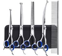 Gimars 4CR tijeras peluqueria canina 6 en 1 Tijeras para perros de acero inoxidable con punta redonda de seguridad, Peluqueria Canina con revestimiento de titanio resistente para perros, gatos