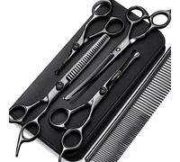 Gimars 4CRDe Acero Inoxidable 6 En 1 Tijeras De Peluquería Para Perros Con Punta Redonda De Seguridad, Servicio Pesado De Titanio Recubierto De Mascotas Tijeras Para Perros, Gatos y Otros Animales