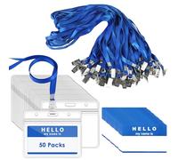 Gimars 50 Fundas de Tarjeta de Identificación PVC Transparente 10x8cm con Clip Metálico y Cordones de Cuello de 45cm, Portatarjetas Horizontal Impermeable, Ideal para Eventos, Empresas y Acceso-Azul