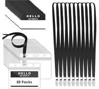 Gimars 50 Fundas de Tarjeta de Identificación PVC Transparente 10x8cm con Clip Metálico y Cordones de Cuello de 45cm, Portatarjetas Horizontal Impermeable, Ideal para Eventos, Empresas y Acceso-Negro