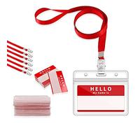 Gimars 50SETS Funda de Tarjeta Identificación PVC Transparente Impermeable Horizontal con Clip Colgante Tarjeta Identificativa con Cinta de Cuello para Conferencia Empleado Estudiante Feria,Roja