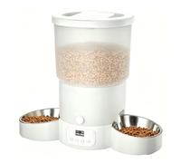 Gimars 5L Comedero Gato Automatico 2 Cuencos Inoxidables, Fácil De Configurar, Temporizador Programable 1-6 Comidas al Día Dispensador Comida Gatos y Perro en Diseño Sellado, Grabación Voz 10s