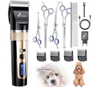 Gimars 6 en 1 Maquina Cortar Pelo Perros con Set Profesional de Tijeras, Cortapelos Perros Silencioso 7000 RPM, Maquina de Cortar Pelo Perro Recargable e Inalámbrica para Pelaje Denso