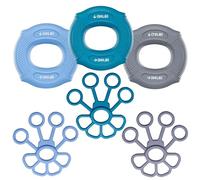 Gimars 6 Piezas 3 Anillos de Agarre Ajustable Progresivas + 3 Ejercitadores de Dedos en Silicona - Fortalecedor de Mano, Antebrazo y Alivio de Estrés para Músicos y Rehabilitación