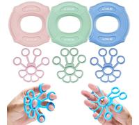 Gimars 6 Piezas 3 Anillos de Agarre Ajustable Progresivas + 3 Ejercitadores de Dedos en Silicona - Fortalecedor de Mano, Antebrazo y Alivio de Estrés para Músicos y Rehabilitación