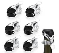 Gimars 6 Piezas Tapones de Champán Acero Inoxidable ABS Silicona Grado Alimenticio Negro Plateado, Sellado al Vacío Antifugas para Conservar Burbujas Frescas, Ideal para Vinos Espumosos Cava Prosecco