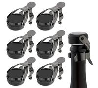 Gimars 6 Piezas Tapones de Champán Acero Inoxidable ABS Silicona Grado Alimenticio Negro Plateado, Sellado al Vacío Antifugas para Conservar Burbujas Frescas, Ideal para Vinos Espumosos Cava Prosecco