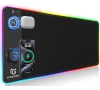 Gimars Alfombrilla de Mouse RGB 3 en 1 con Carga inalámbrica rápida magnética de 15 W, Alfombrilla de Mouse para Juegos de 31.5 x 11.8 x 0.15 Pulgadas, 15 Modos de Color, Impermeable, Antideslizante