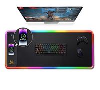 Gimars Alfombrilla Ratón Gaming RGB con 15W Carga Inalámbrica, 800×300mm Mousepad XXL con 10 Modos Iluminación LED, Tapete Rato Impermeable Base Antideslizante para Escritorio Oficina Gamer