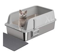 Gimars Katzentoilette aus Edelstahl mit Katzentoilette, Hellgrau, B