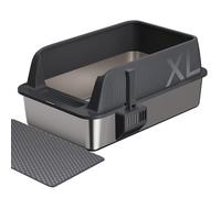 Gimars Arenero Acero Inoxidable Gatos 58x38x26cm, Caja de Arena XL de 35L con Pala y Alfombrilla, Bandeja Metálica Grande para Gatos Grandes y Medianos, Fácil de Limpiar y Duradera