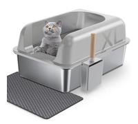 Gimars Arenero Acero Inoxidable Gatos 60x40x31cm, Caja de Arena XL de 28L con Pala y Alfombrilla, Bandeja Metálica Grande para Gatos Grandes y Medianos, Fácil de Limpiar y Duradera