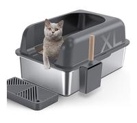 Gimars Arenero Acero Inoxidable Gatos 60x40x31cm, Caja de Arena XL de 28L con Pala y Pedal, Bandeja Metálica Grande para Gatos Grandes y Medianos, Fácil de Limpiar y Duradera