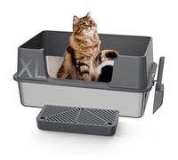 Gimars Arenero XL de Acero Inoxidable para Gatos 60x40x31cm, Arenero de Acero Inoxidable 28L, Fácil de Limpiar y sin Olores, Bandeja Sanitaria a Prueba de Fugas con Pala y Pedal