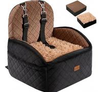 Gimars Asiento Perro Coche Reversible Felpa Larga y Corta para Perros Pequeños/Medianos hasta 16kg, Desmontable Lavable Antideslizante, Transportin Perro Coche con Espuma 28D 15cm, Cinturón, S-Marrón