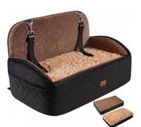 Gimars Asiento Perro Coche Reversible Felpa Larga y Corta para Perros Pequeños/Medianos hasta 27kg, Desmontable Lavable Antideslizante, Transportin Perro Coche con Espuma 28D 13cm, Cinturón, L-Marrón