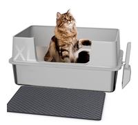 Gimars Katzentoilette aus Edelstahl mit Katzentoilette, Hellgrau, C