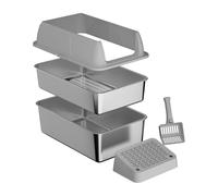 Gimars Caja de arena de acero inoxidable con tapa, color gris claro