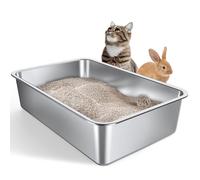 Gimars Caja de Arena Extra Grande de Acero Inoxidable Engrosado - Fácil de Limpiar, con Bordes Altos, a Prueba de Óxido, No Absorbe Olores, Bandeja Metálica para Gatos y Conejos