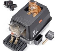Gimars Caja de Arena para Gatos 3 en 1 de Acero Inoxidable con Laterales Altos y Antifugas, Caja de Arena Cerrada Extragrande de Fácil Limpieza con Pala, Entrada Frontal y Superior para Varios Gatos