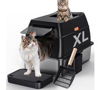 Gimars Caja de Arena para Gatos 3 en 1 de Acero Inoxidable con Laterales Altos y Antifugas, Caja de Arena Cerrada Extragrande de Fácil Limpieza con Pala, Entrada Frontal y Superior para Varios Gatos