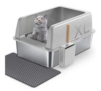 Gimars Caja de Arena XL de Acero Inoxidable 28L, Arenero Acero Inoxidable Gatos 60x40x31cm con Pala y Alfombrilla, Bandeja Metálica Grande para Gatos Grandes y Medianos, Fácil de Limpiar y Duradera