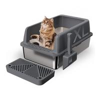 Gimars Katzentoilette aus Edelstahl mit Katzentoilette Pedal, Dunkelgrau, A