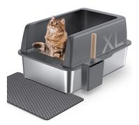 Gimars Caja de Arena XL de Acero Inoxidable, Bandeja Grande de 20L con Pala para Arena y Alfombrilla, Bandeja metálica Ideal para Gatos Grandes y medianos, fácil de Limpiar y Duradera