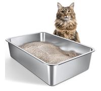 Gimars Caja de Arena XXL de Acero Inoxidable Engrosado - Fácil de Limpiar, con Bordes Altos, a Prueba de Óxido, No Absorbe Olores, Bandeja Metálica para Gatos y Conejos