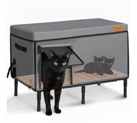 Gimars Casa grande para gatos con calefacción para gatos al aire libre, gran refugio de invierno con almohadilla térmica, casa de gato elevada impermeable de 5.1 pulgadas, cama cálida aislada con