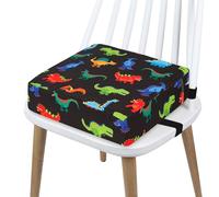 Gimars Cojín Elevador Niños con Dinosaurios Negros - Alzador Antideslizante 32x32x8cm, Correas Seguridad + Espuma Duradera, Poliéster Lavable ¡Haz que cada comida sea divertida