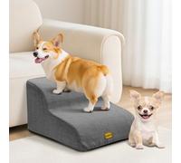Gimars Escalera para Perros 2 Peldaños 55CM Largos Anchos para Perros Pequeños Medianos y Mayores, Altura 30CM con Espuma 33D Alta Densidad, Funda Lino Base Antideslizante Soporta 30KG, para Cama Sofá
