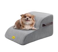 Gimars Escalera para Perros 2 Peldaños 55CM Largos Anchos para Perros Pequeños Medianos y Mayores, Altura 30CM con Espuma 33D Alta Densidad, Funda Lino Base Antideslizante Soporta 30KG, para Cama Sofá