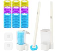 Gimars Escobilla de Baño Desechable con 72 Pastillas de Detergente, 2 Bases, 2 Mangos Largos, 2 Ganchos de Pared, Cabezales de Esponja, Kit Completo de Limpieza para Baño Aseo Piscina