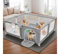 Gimars Grande Parque para Perros, 127 X 127 X 66 cm, con Puerta, Parque Resistente con Tela Gruesa Y Red De Nailon Resistente，para Cachorros O Perros Pequeño,Gris Claro