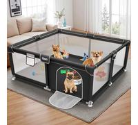 Gimars Grande Parque para Perros, 127 X 127 X 66 cm, con Puerta, Parque Resistente con Tela Gruesa Y Red De Nailon Resistente，para Cachorros O Perros Pequeño,Gris Oscuro