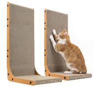 Gimars Juego de 2 Rascadores de Cartón para Gatos en Forma de L de 58cm, Rascadores Verticales para Proteger Muebles y Sofás, Duradero, Color Madera