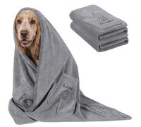 Gimars Pack 2 Toallas Perro Gruesas con Bolsillos para Manos, Super Absorbente, Toallas Microfibra, Toallas Suaves para Mascotas, 50 x 90 cm, Fácil de Agarrar