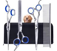 Gimars Profesional 4CRDe Acero Inoxidable 6 En 1 Tijeras Para Perros Con Punta Redonda De Seguridad, De Servicio Pesado De Titanio Recubierto De Mascotas Tijeras Para Perros, Gatos y Otros Animales