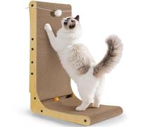 Gimars Rascador de Gato Grueso en Forma de L de 68 cm, Tabla de rascar con Bolas de Felpa y Hierba gatera, rascador de cartón de Gran tamaño montado en la Pared, Juguetes para Proteger Muebles
