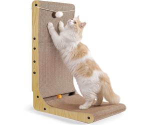 Gimars Rascador de Gato Grueso en Forma de L de 68 cm, Tabla de rascar con Bolas de Felpa y Hierba gatera, rascador de cartón de Gran tamaño montado en la Pared, Juguetes para Proteger Muebles