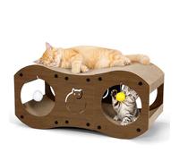 Gimars Rascador para Gatos de Cartón en Forma de 8, con Túnel y Pelota, Protección de Muebles, Natural (Nogal)