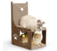 Gimars Rascador para Gatos en Forma de Silla - Cartón para Rascar, Alfombrilla y Tabla Interactiva con Pelotas y Túnel, Protector de Muebles para Gatos de Interior, Nogal