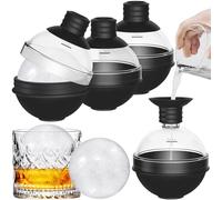 Gimars Set de 4 Cubiteras Silicona Negra - Molde Hielo Redondo Grande 8.5x6.3cm con Tapa de Embudo 2 en 1, Fácil Liberación para Whisky y Cócteles (Sin BPA)