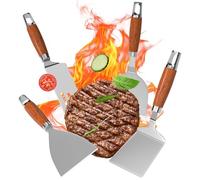 Gimars Set de 4 Espátulas Profesionales: Repostería, Cuadrada, Triangular y Semicircular - Acero Inoxidable 430 con Mango de Madera para Parrilla y Cocina