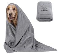 Gimars Toalla Perro Gruesa con Bolsillos para Manos, Super Absorbente, Toalla de Microfibra Grande, Toalla Suave para Mascotas, 140 x 70 cm, Fácil de Agarrar para Mejor Control