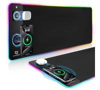Gimars Upgrade Alfombrilla Ratón XXL RGB Gaming 3 en 1 con Carga Inalámbrica Rápida Magnética 15W,800x300x4mm Mousepad Grande,Tapete Escritorio Antideslizante Impermeable con 15 Modos para Home Office