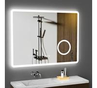 GIMBELEN Espejo con iluminación, 3 aumentos, 3 colores de luz, regulable, antivaho, enchufe de afeitado, función de memoria, IP44, resistente al agua, horizontal/vertical, 80 x 60 cm